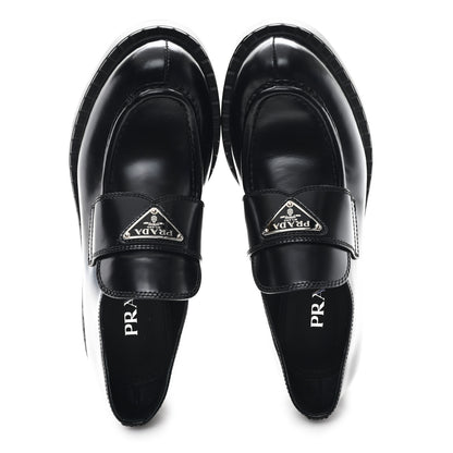 Prada Spazzolato Metal Triangle Logo 50mm Loafers 38 Black 2 of 9