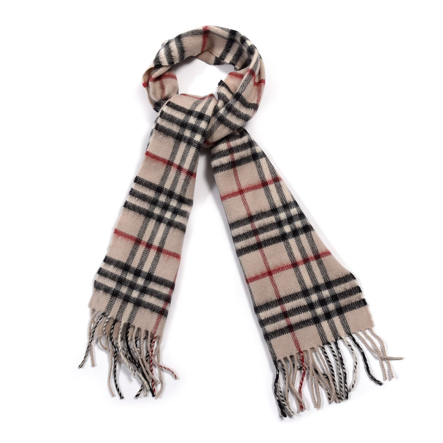 Cashmere House Check Fringe Scarf Beige