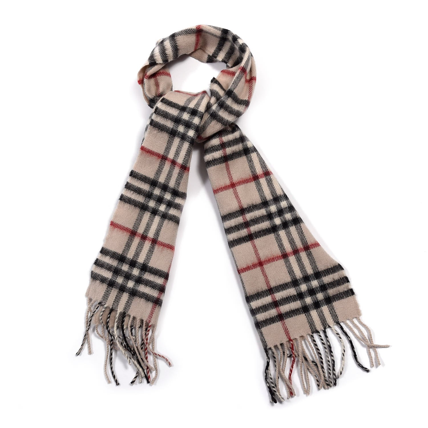 Burberry Cashmere House Check Fringe Scarf Beige 1 of 4