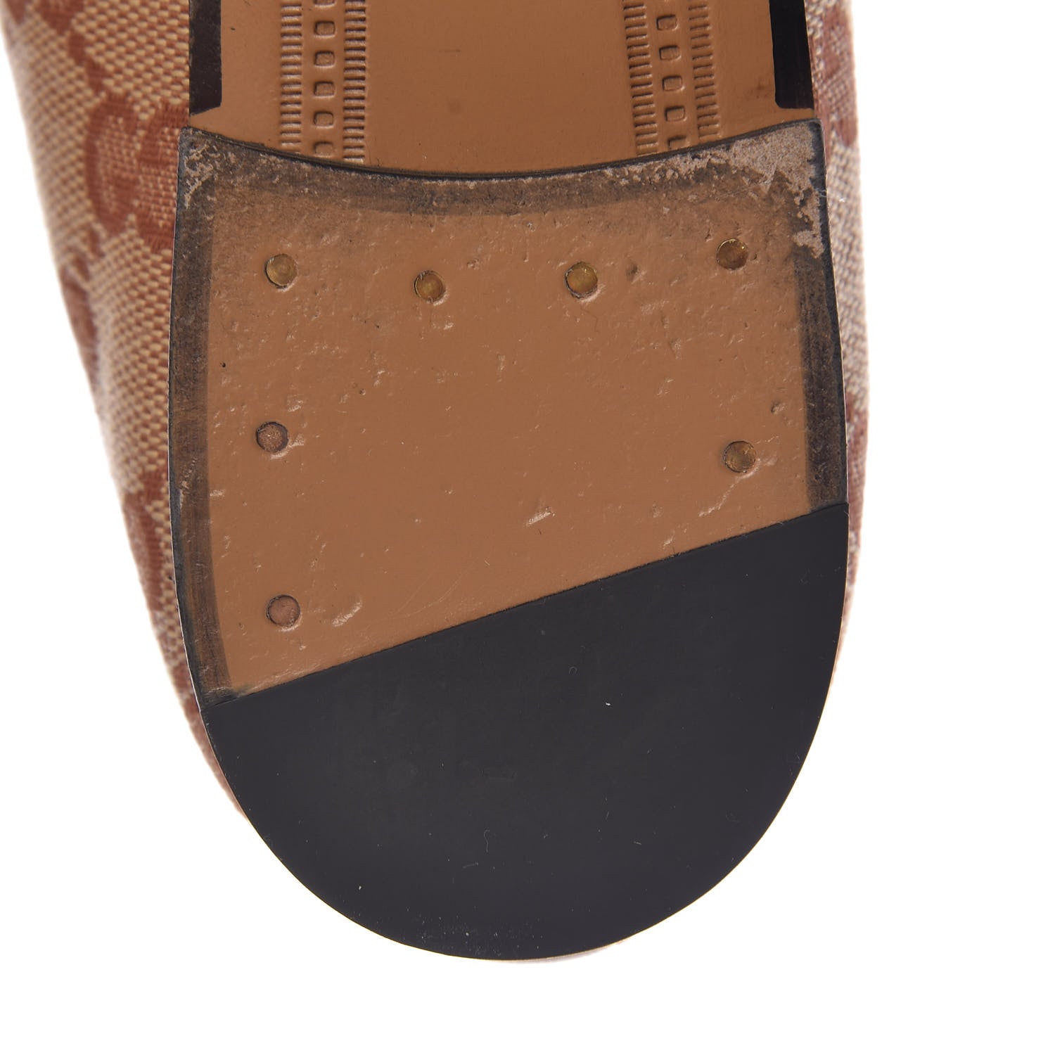 Gucci Canvas GG Monogram Horsebit Womens Jordaan Loafers 37.5 Beige Ruggine Rust 12 of 13