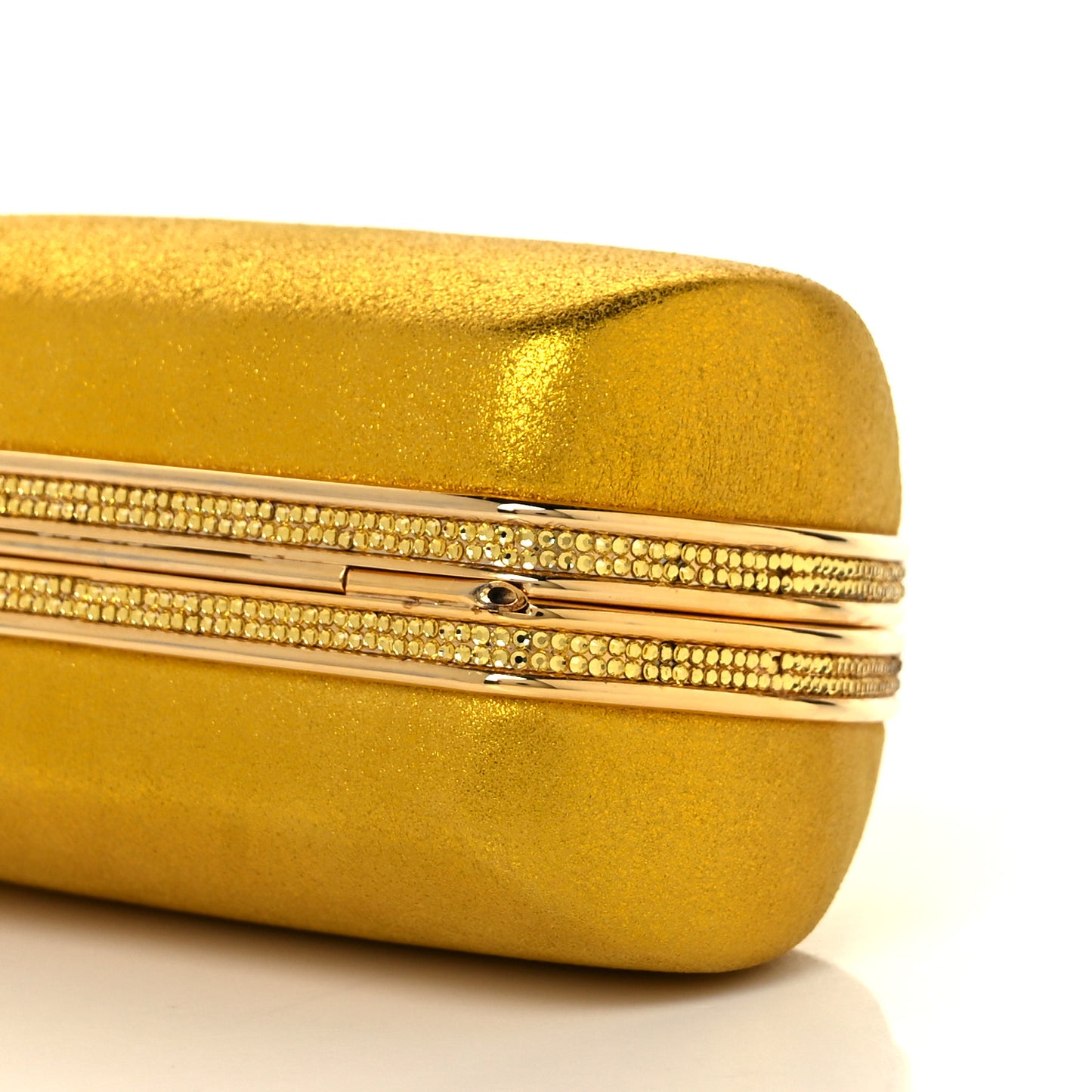 Metallic Calfskin Swarovski Crystal Minaudiere Clutch Gold