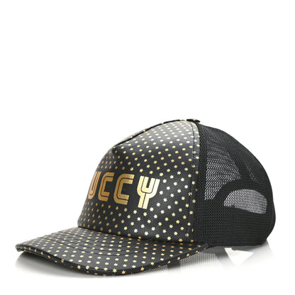 Gucci X SEGA Calfskin GUCCY Stars Baseball Hat L Black Gold 1 of 8