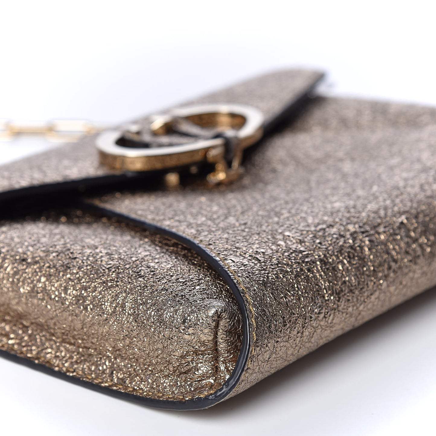 Metallic Calfskin V Rivet Chain Clutch Platinum