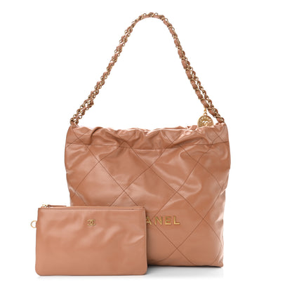 Chanel Shiny Calfskin Quilted Small Chanel 22 Camel 1 of 12