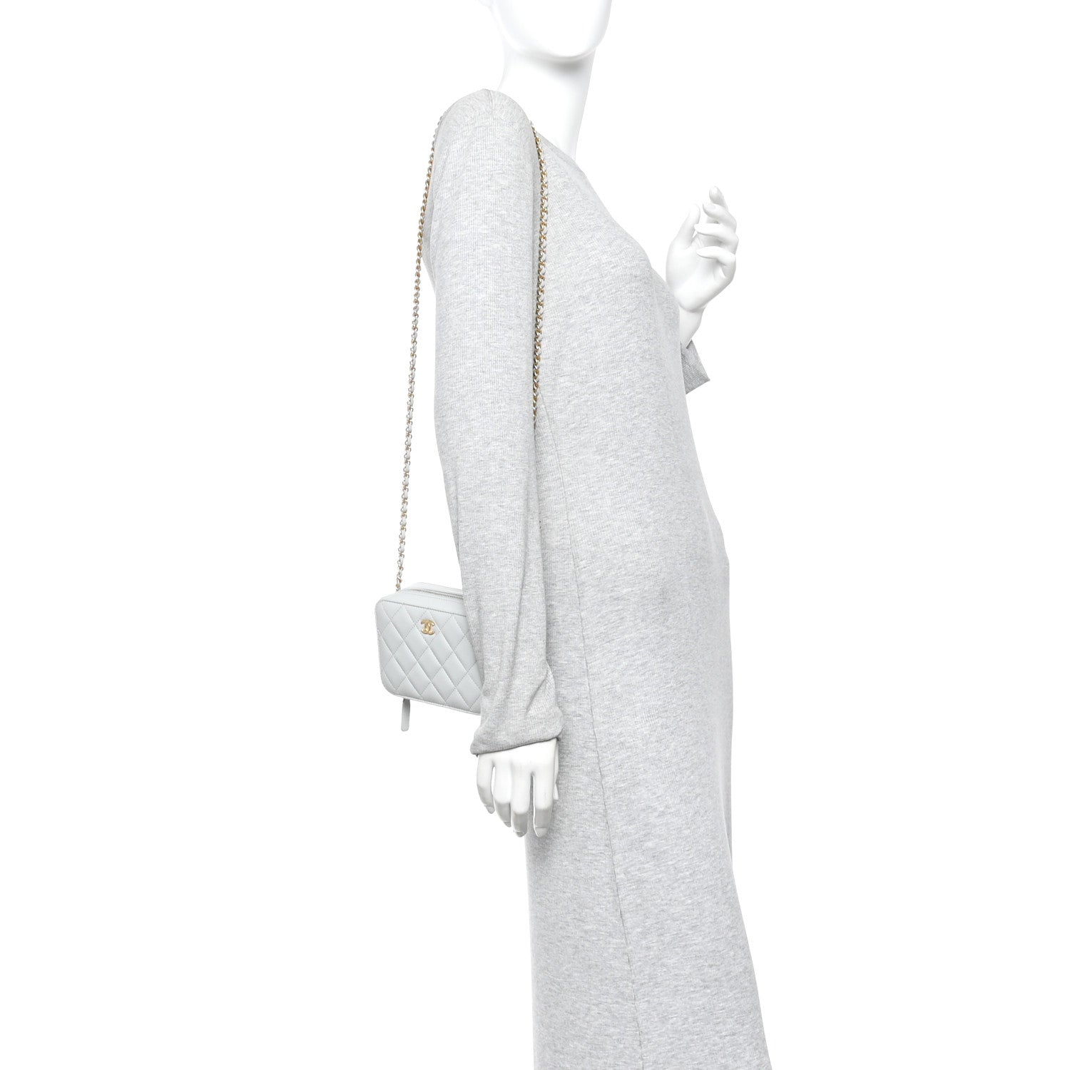 Chanel Lambskin Quilted CC Pearl Crush Camera Case Grey 2 of 11