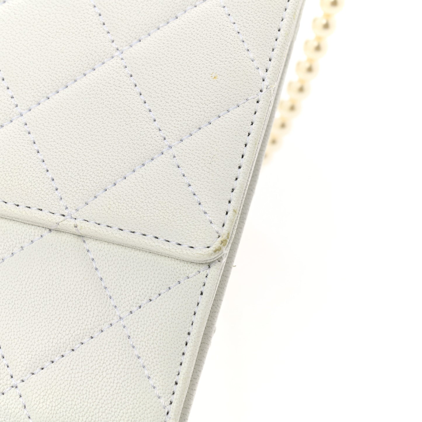 Lambskin Quilted Large Pearl Chain Flap Bag White