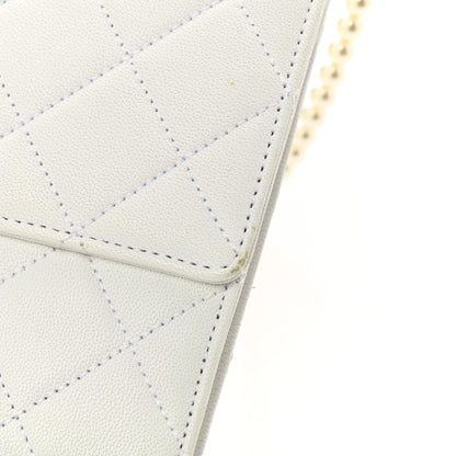Chanel Lambskin Quilted Large Pearl Chain Flap Bag White 11 of 13