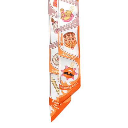 Hermes Silk Funny Ice Cream Twilly Orange Creme Beige 2 of 5