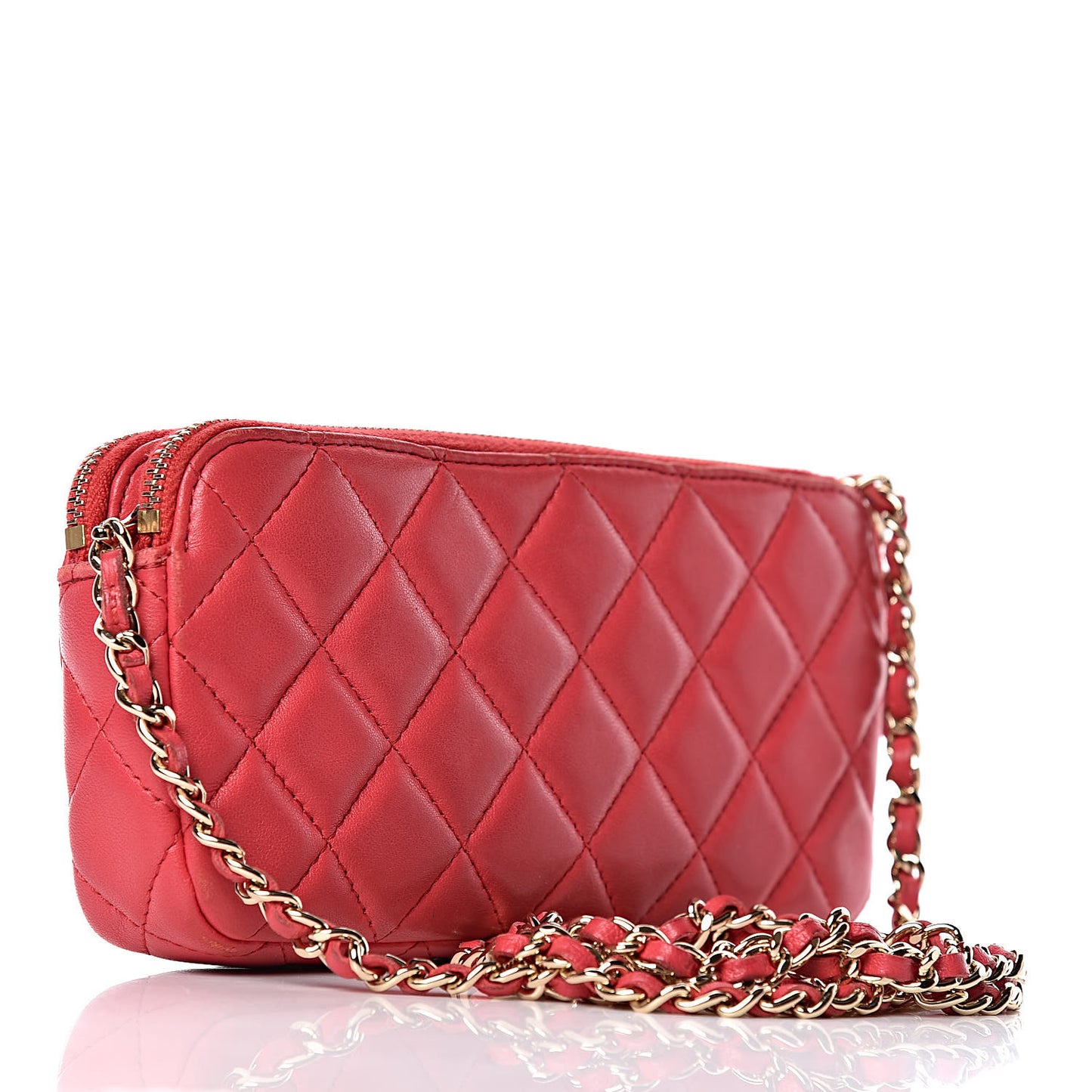 Lambskin Quilted Small Clutch With Chain Dark Pink