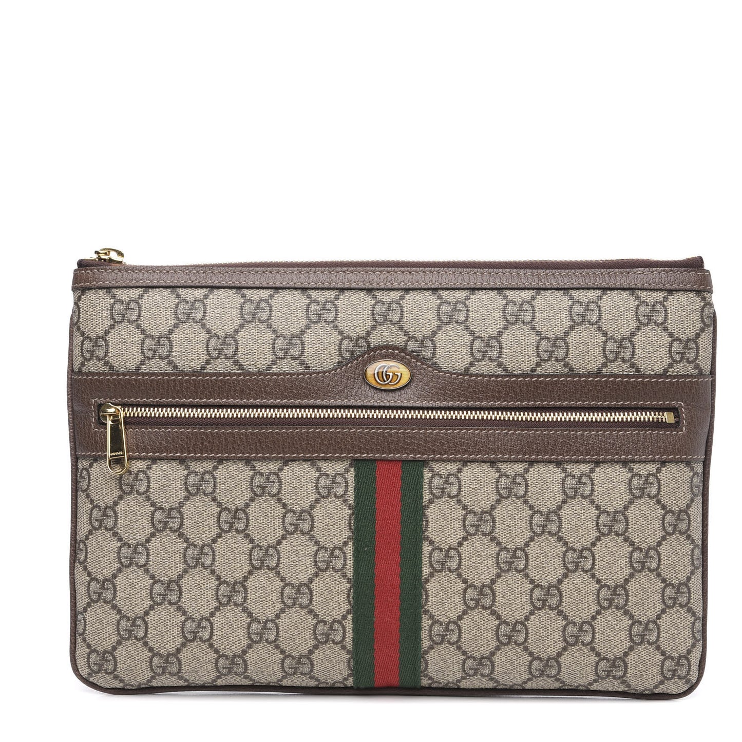GG Supreme Monogram Large Ophidia Pouch Clutch Brown