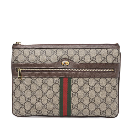 Gucci GG Supreme Monogram Large Ophidia Pouch Clutch Brown 2 of 15