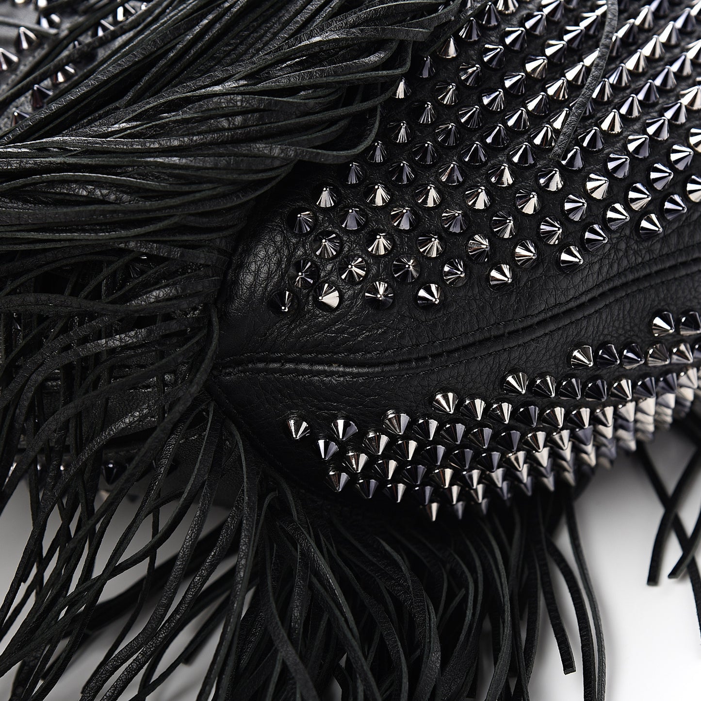 Metallic Sheepskin Spikes Fringed Lucky L Hobo Anthracite
