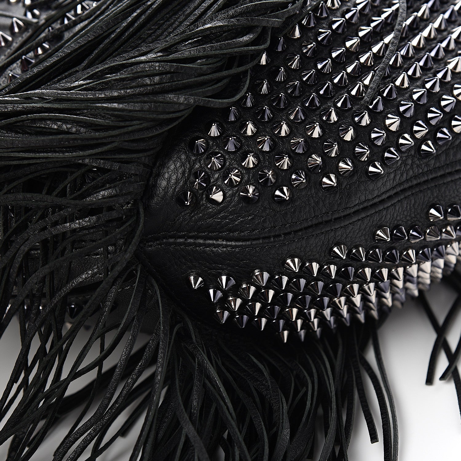 Christian Louboutin Metallic Sheepskin Spikes Fringed Lucky L Hobo Anthracite 7 of 8