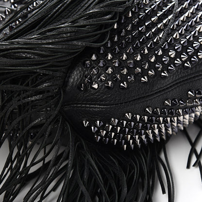 Christian Louboutin Metallic Sheepskin Spikes Fringed Lucky L Hobo Anthracite 7 of 8