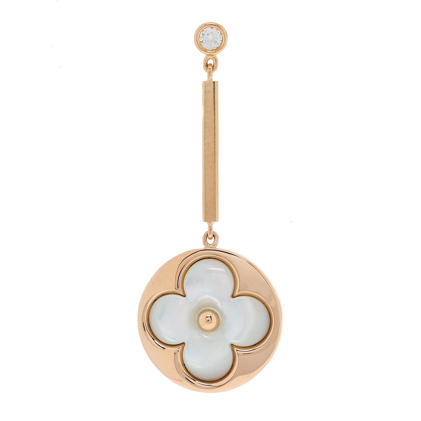 18K Pink Gold Diamond Mother of Pearl Color Blossom Long Single Earring