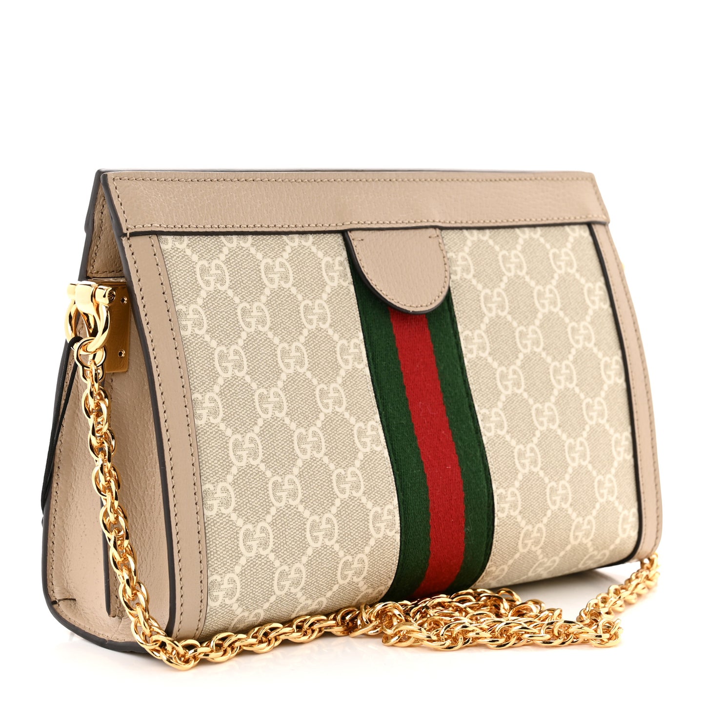 GG Supreme Monogram Textured Dollar Calfskin Web Small Ophidia Chain Shoulder Bag Beige Mystic White Oatmeal