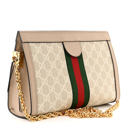 Gucci GG Supreme Monogram Textured Dollar Calfskin Web Small Ophidia Chain Shoulder Bag Beige Mystic White Oatmeal 3 of 10