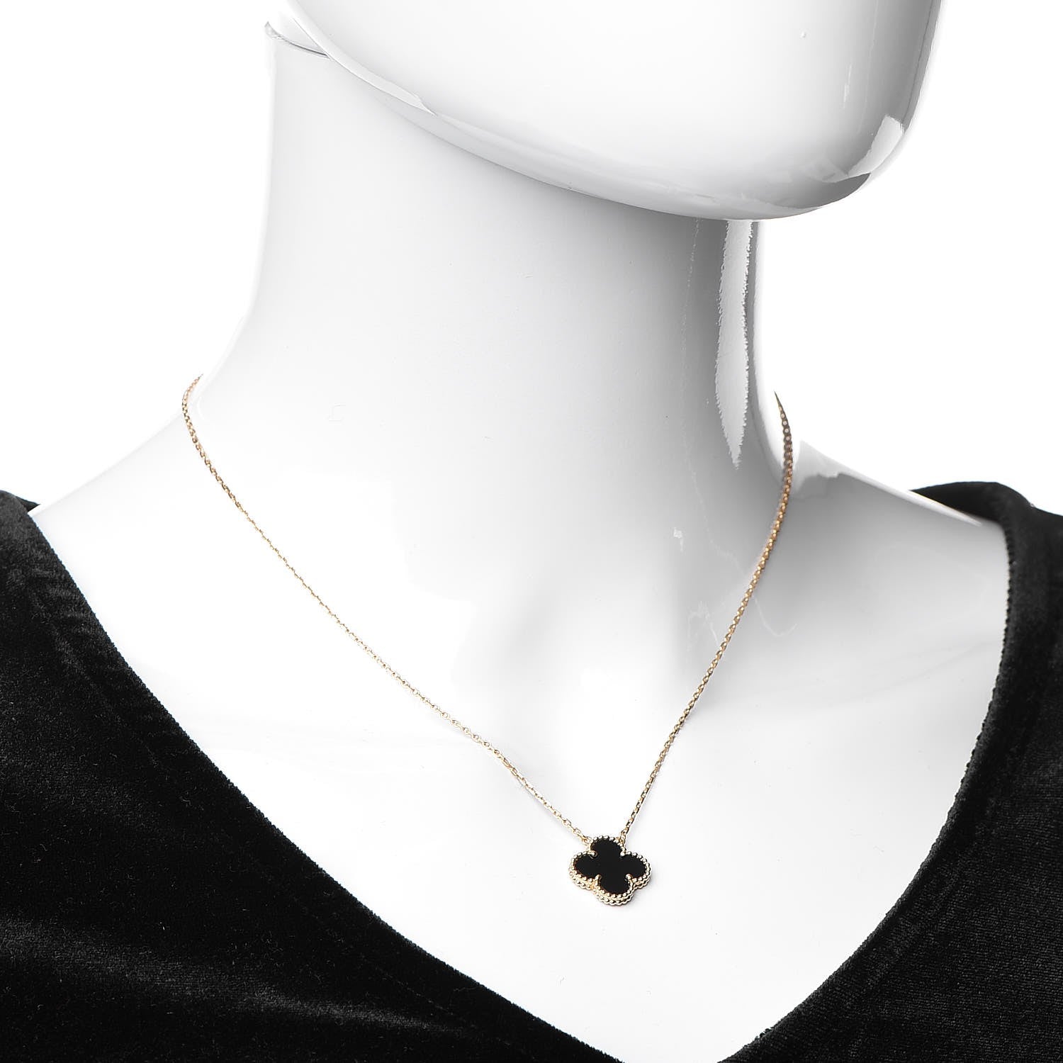 Van Cleef & Arpels 18K Yellow Gold Black Onyx Vintage Alhambra Pendant Necklace 2 of 6