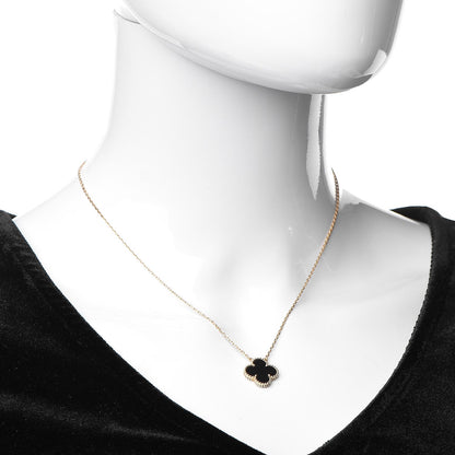 Van Cleef & Arpels 18K Yellow Gold Black Onyx Vintage Alhambra Pendant Necklace 2 of 6