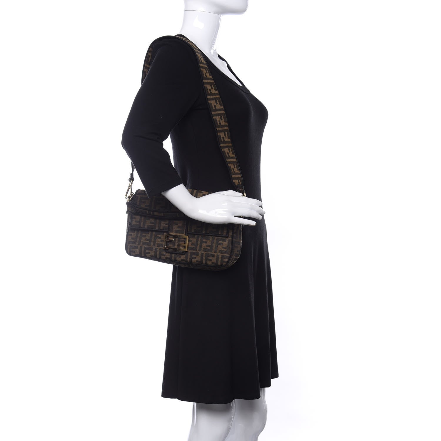 Fendi Fabric Jacquard FF 1974 Medium Baguette Tobacco Moro Black 2 of 10