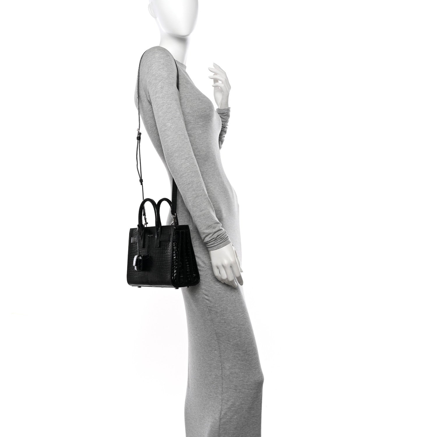 Saint Laurent Calfskin Crocodile Embossed Nano Sac De Jour Black 2 of 11