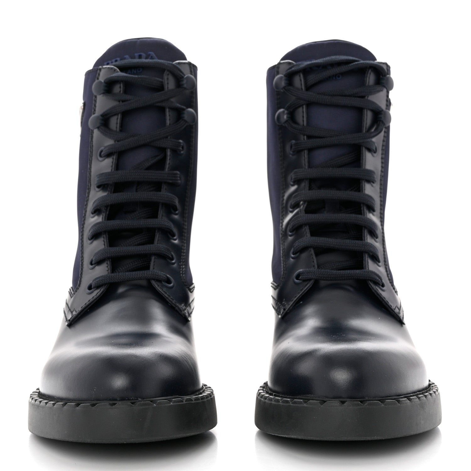 Prada Spazzolato Re-Nylon Metal Triangle Logo Womens 50mm Combat Boots 39 Bleu 2 of 9