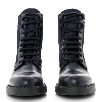 Prada Spazzolato Re-Nylon Metal Triangle Logo Womens 50mm Combat Boots 39 Bleu 2 of 9