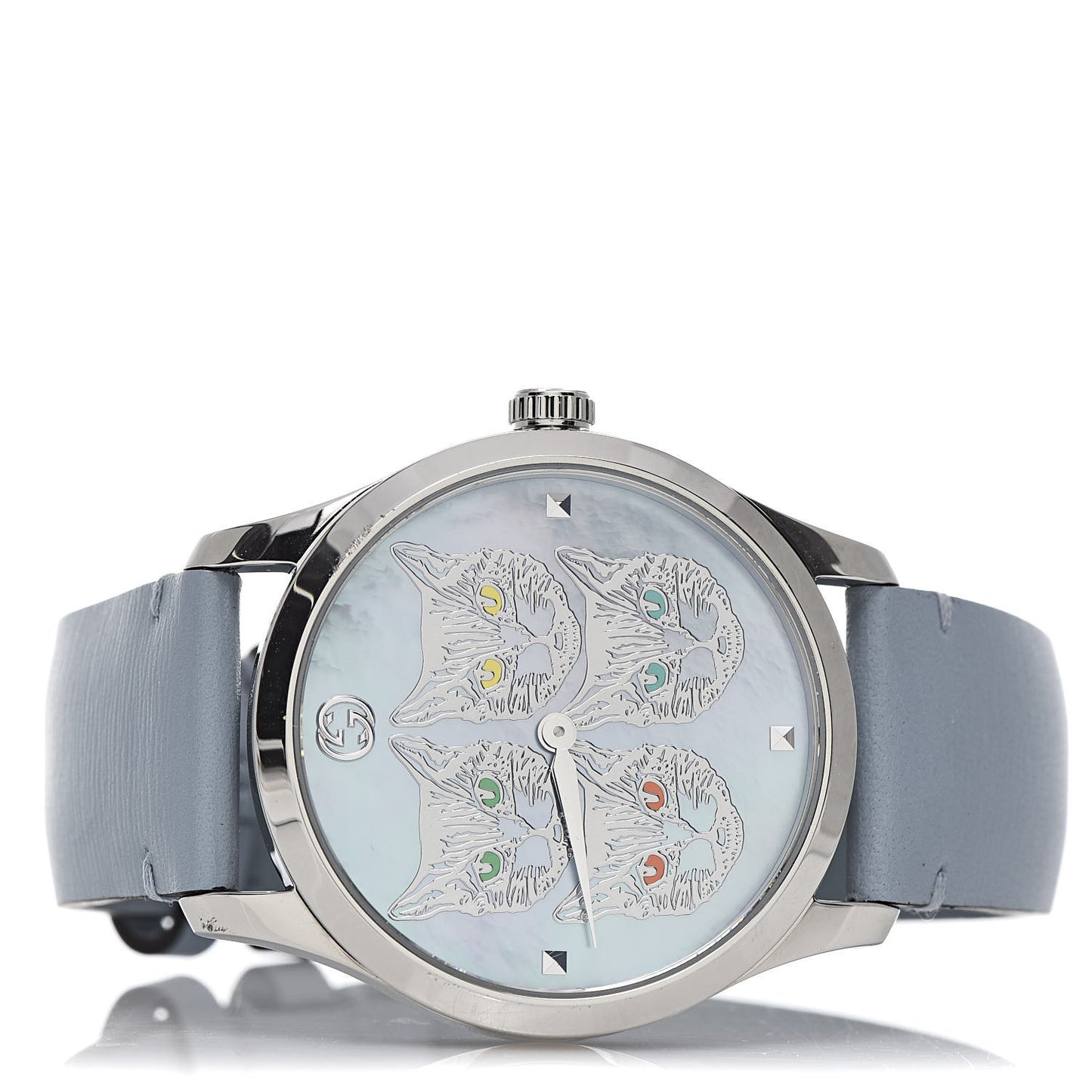 Stainless Steel Calfskin Blue Mother of Pearl 38mm G-Timeless Cat Quartz Watch
