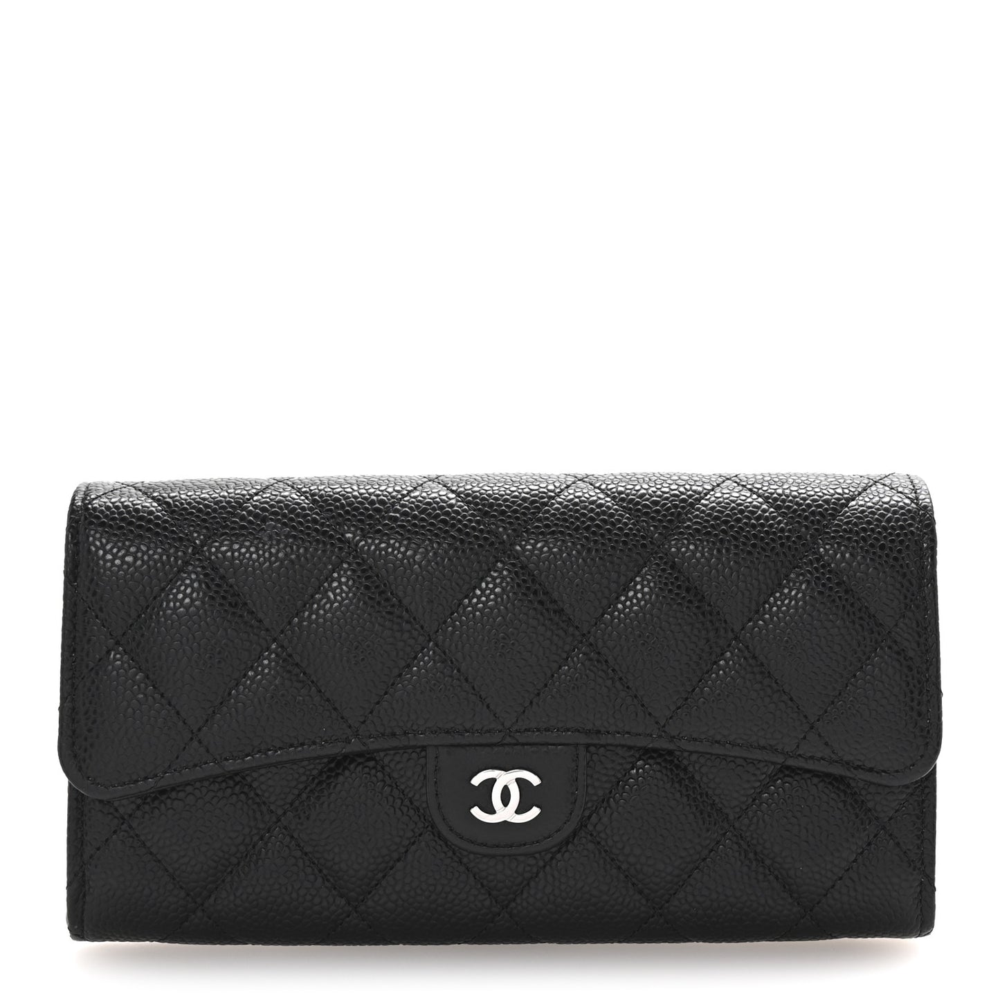 Caviar Quilted Large Gusset Flap Wallet Black