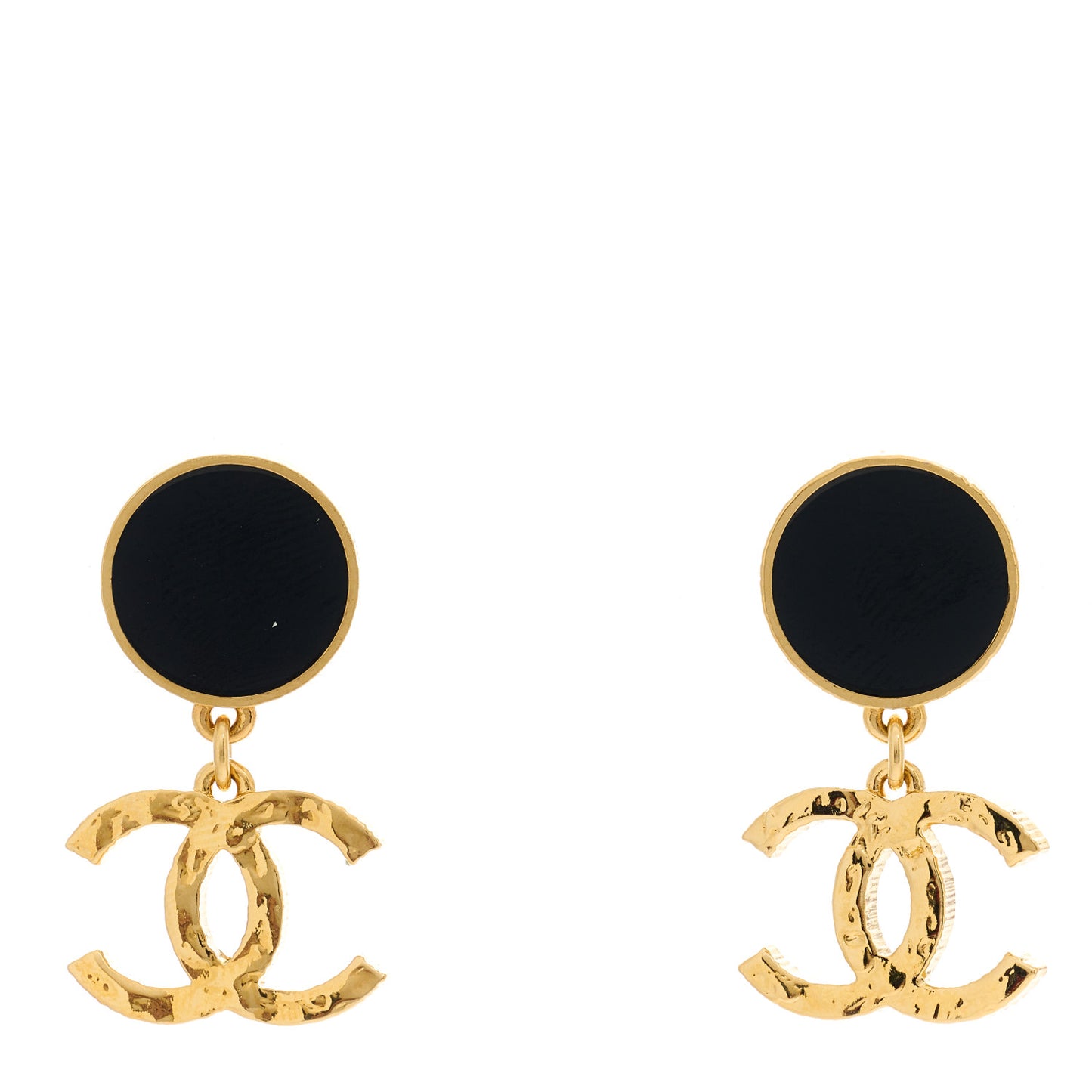CC Drop Pendant Earrings Black Gold