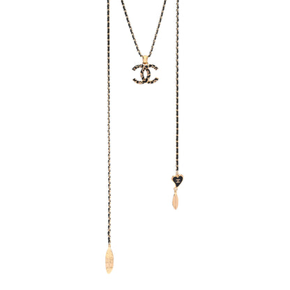 Chanel Metal Calfskin Leopard Print CC Pendant Necklace Gold Black Beige 1 of 7
