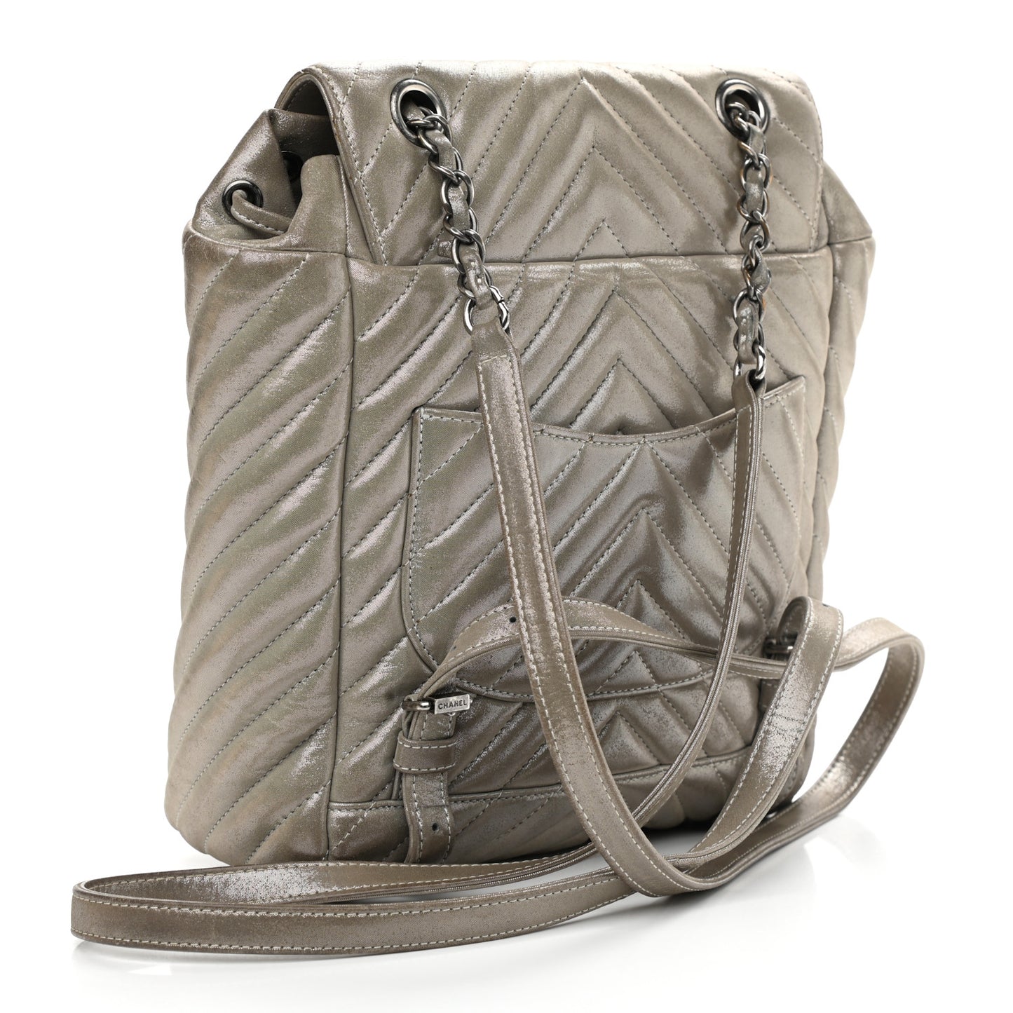 Iridescent Calfskin Chevron Quilted Small Urban Spirit Backpack Silver