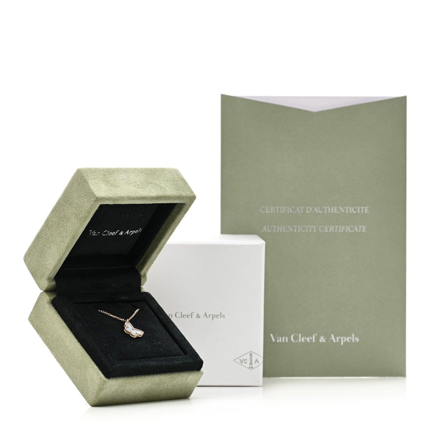 Van Cleef & Arpels 18K Yellow Gold Mother of Pearl Sweet Alhambra Butterfly Pendant Necklace 6 of 6