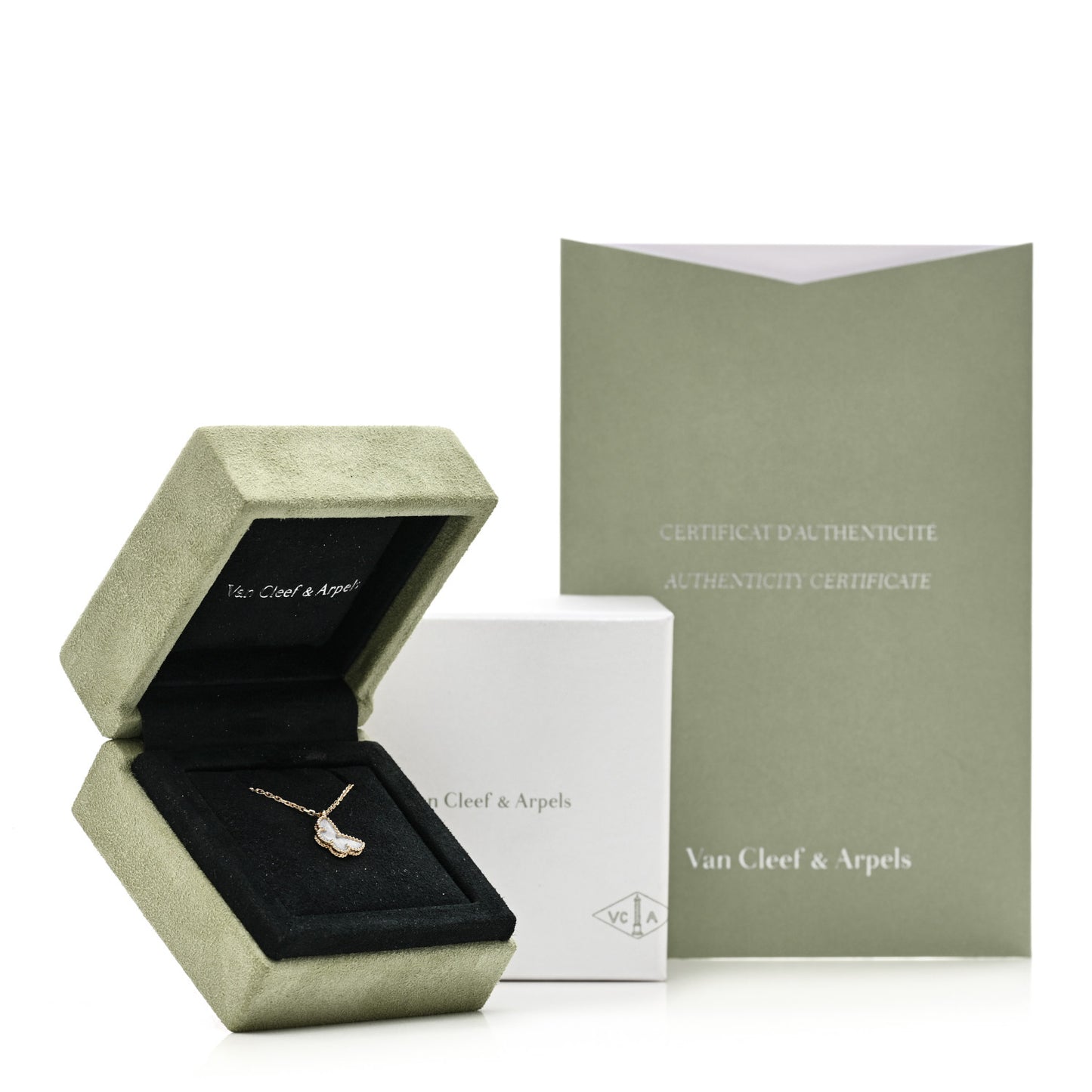 18K Yellow Gold Mother of Pearl Sweet Alhambra Butterfly Pendant Necklace