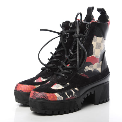 Louis Vuitton Suede Calfskin Damier Azur Overcloud Platform Desert Boots 36.5 Black 3 of 8