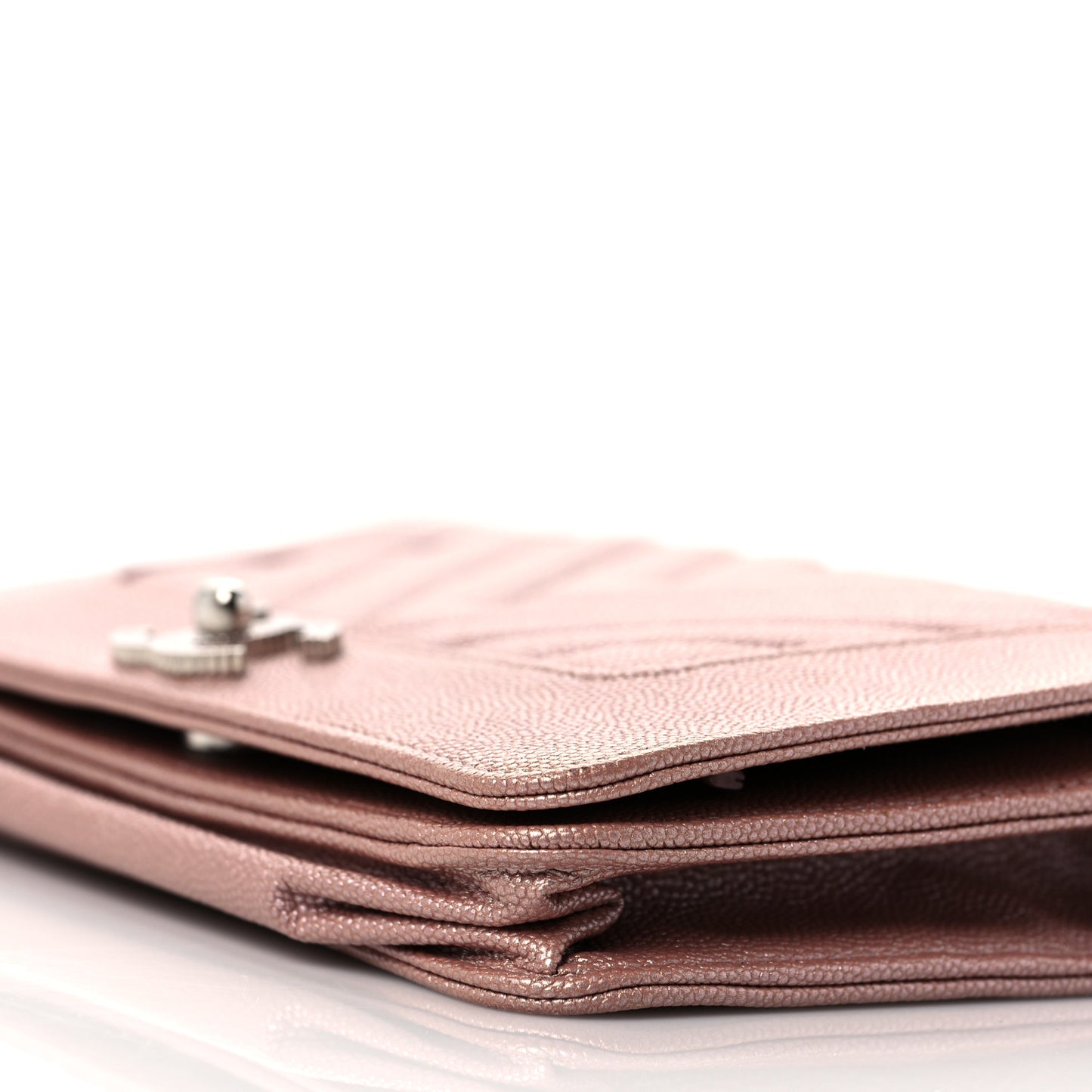 Metallic Caviar Chevron Quilted Vintage Mademoiselle Wallet On Chain WOC Pink