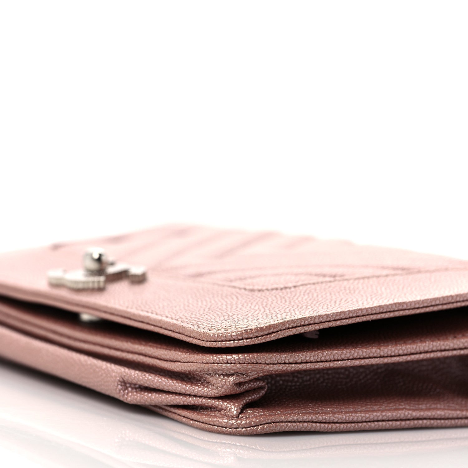 Chanel Metallic Caviar Chevron Quilted Vintage Mademoiselle Wallet On Chain WOC Pink 8 of 9