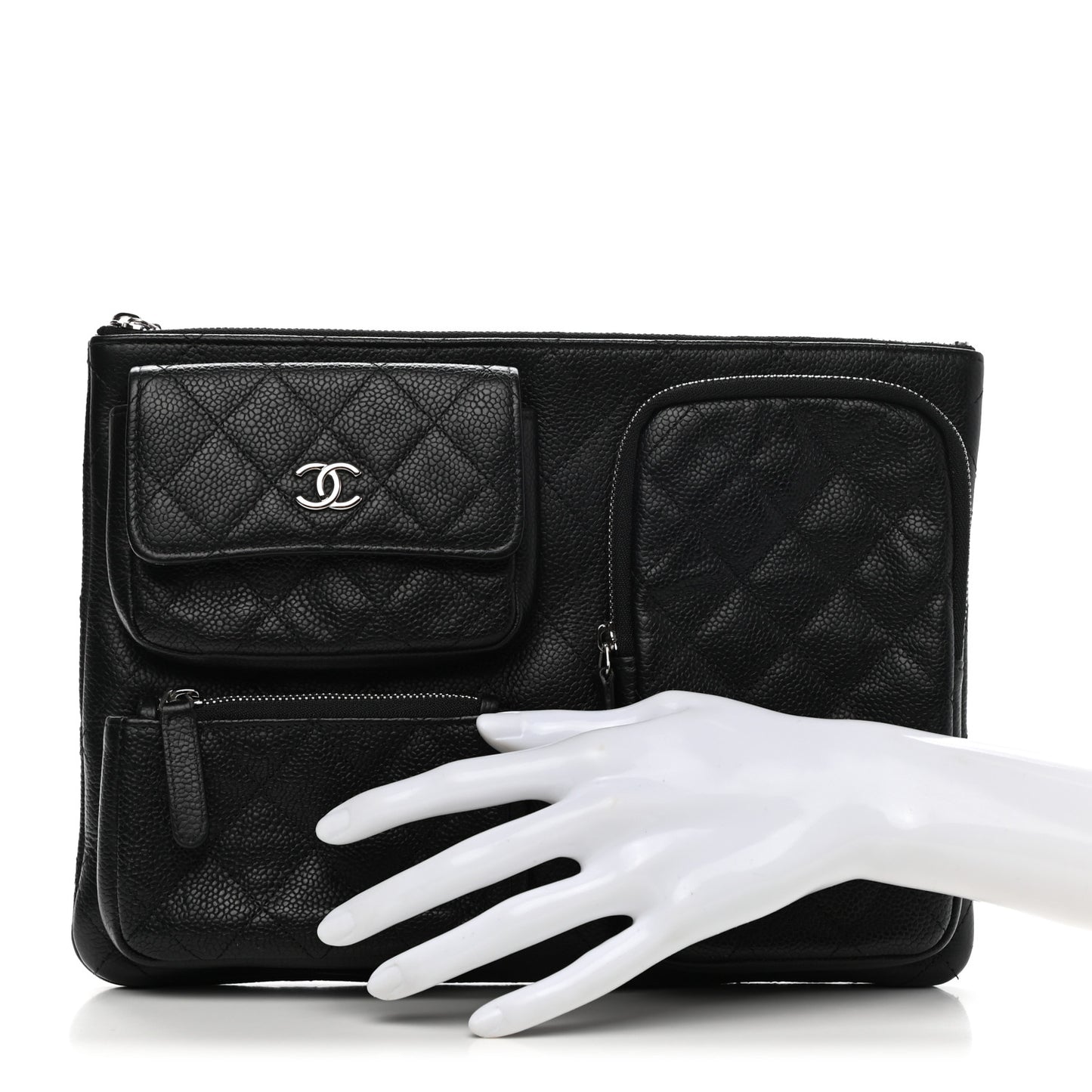 Caviar Quilted Zipped Multi Pouch Black