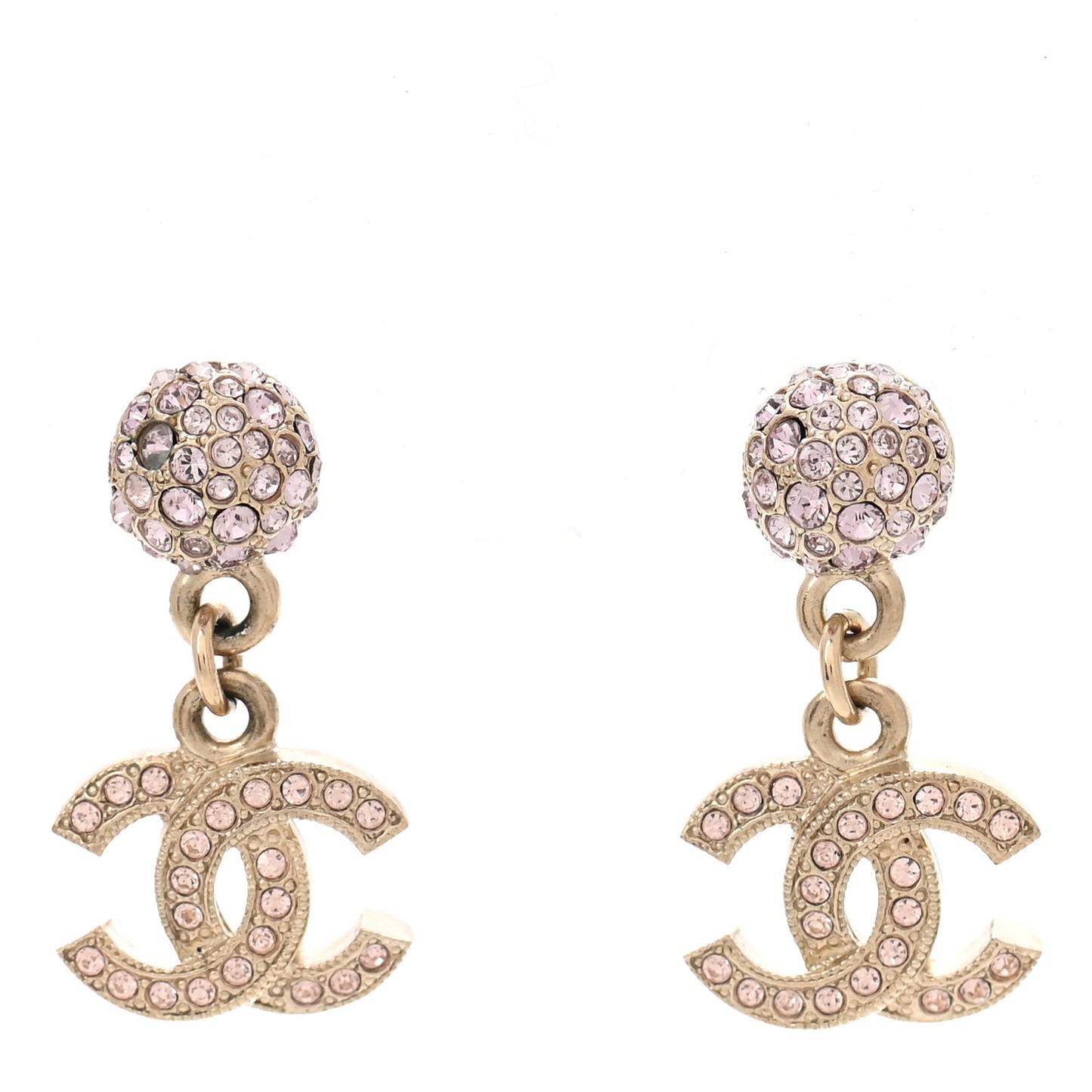 Crystal CC Drop Cluster Earrings Gold Pink