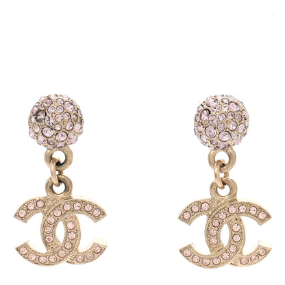 Chanel Crystal CC Drop Cluster Earrings Gold Pink 1 of 4