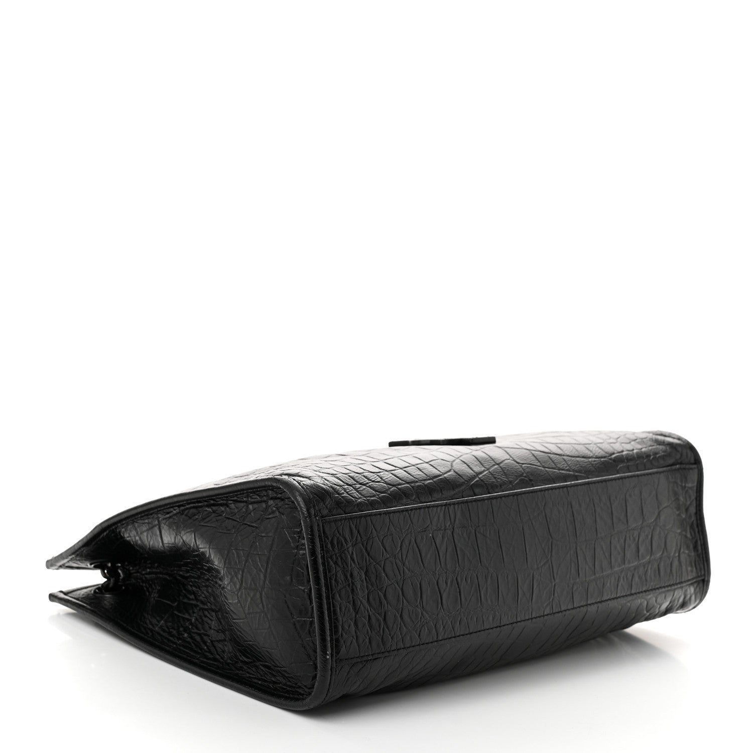 Saint Laurent Calfskin Crocodile Embossed Monogram Medium Niki Shopping Bag Black 4 of 9