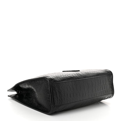 Saint Laurent Calfskin Crocodile Embossed Monogram Medium Niki Shopping Bag Black 4 of 9