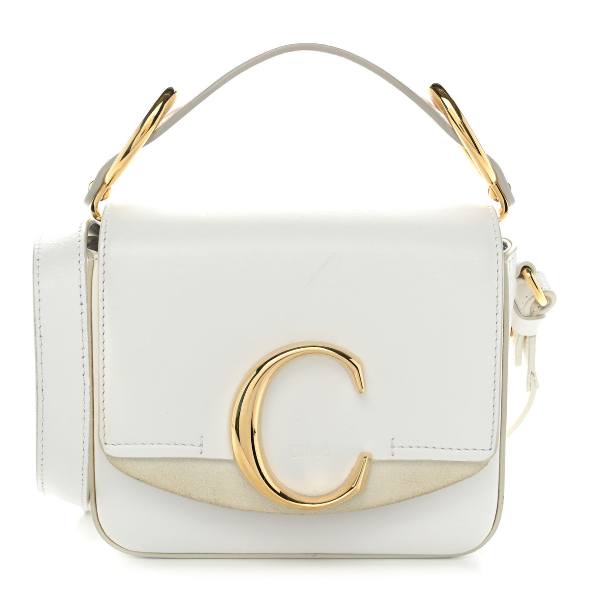 Shiny Calfskin Suede Mini C Double Carry Brilliant White