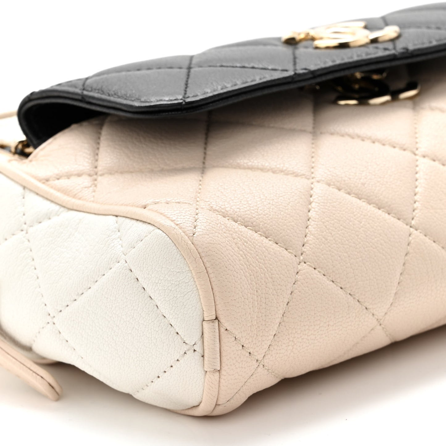 Goatskin Quilted Tri-Color Small In & Out Camera Case Black White Beige