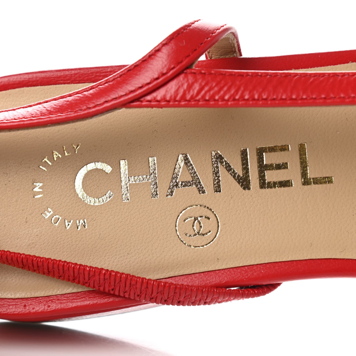 Lambskin Grosgrain Coco Cap Toe CC Slingback Flats 37 Red Black