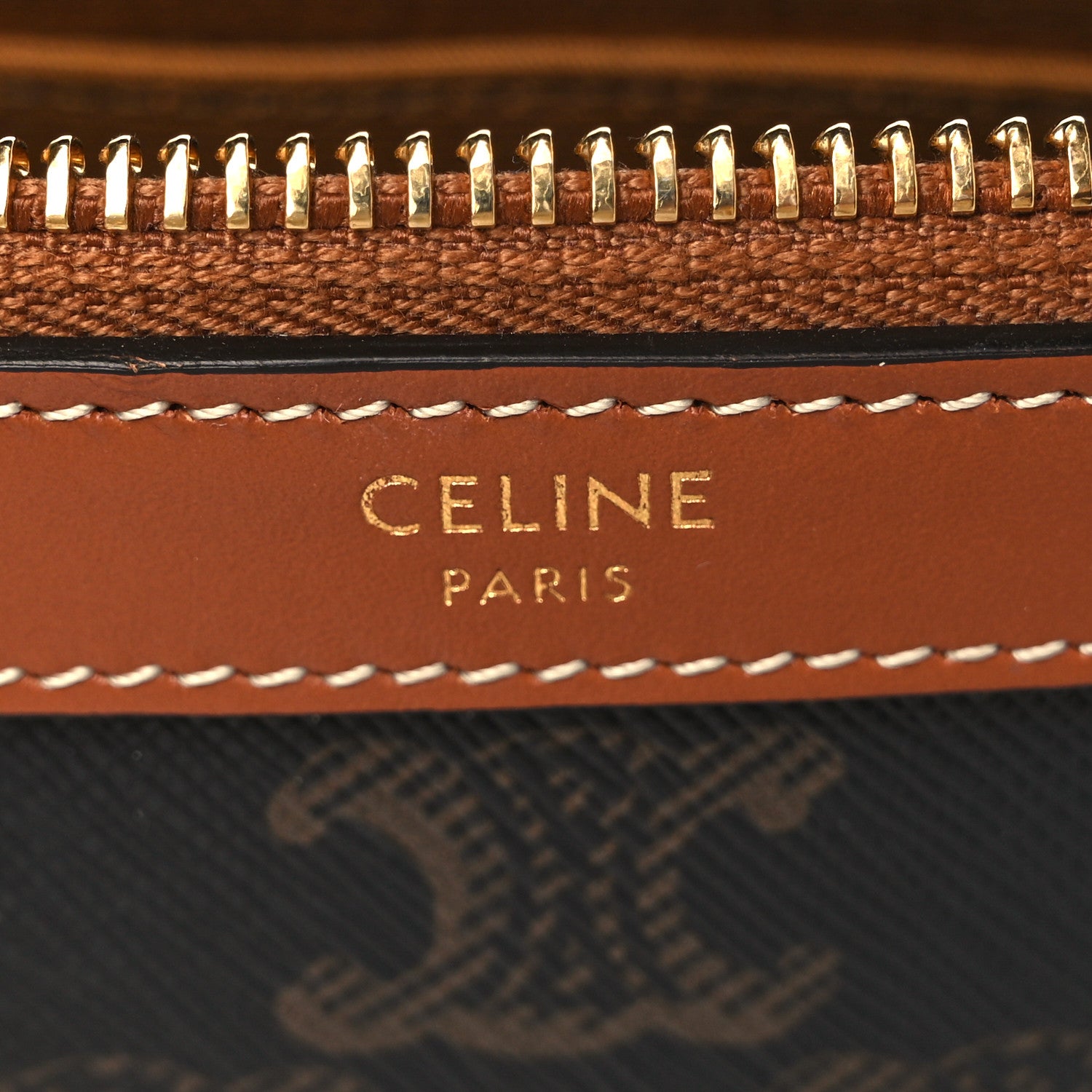 Celine Triomphe Canvas Calfskin Small Zipped Pouch Tan 6 of 8