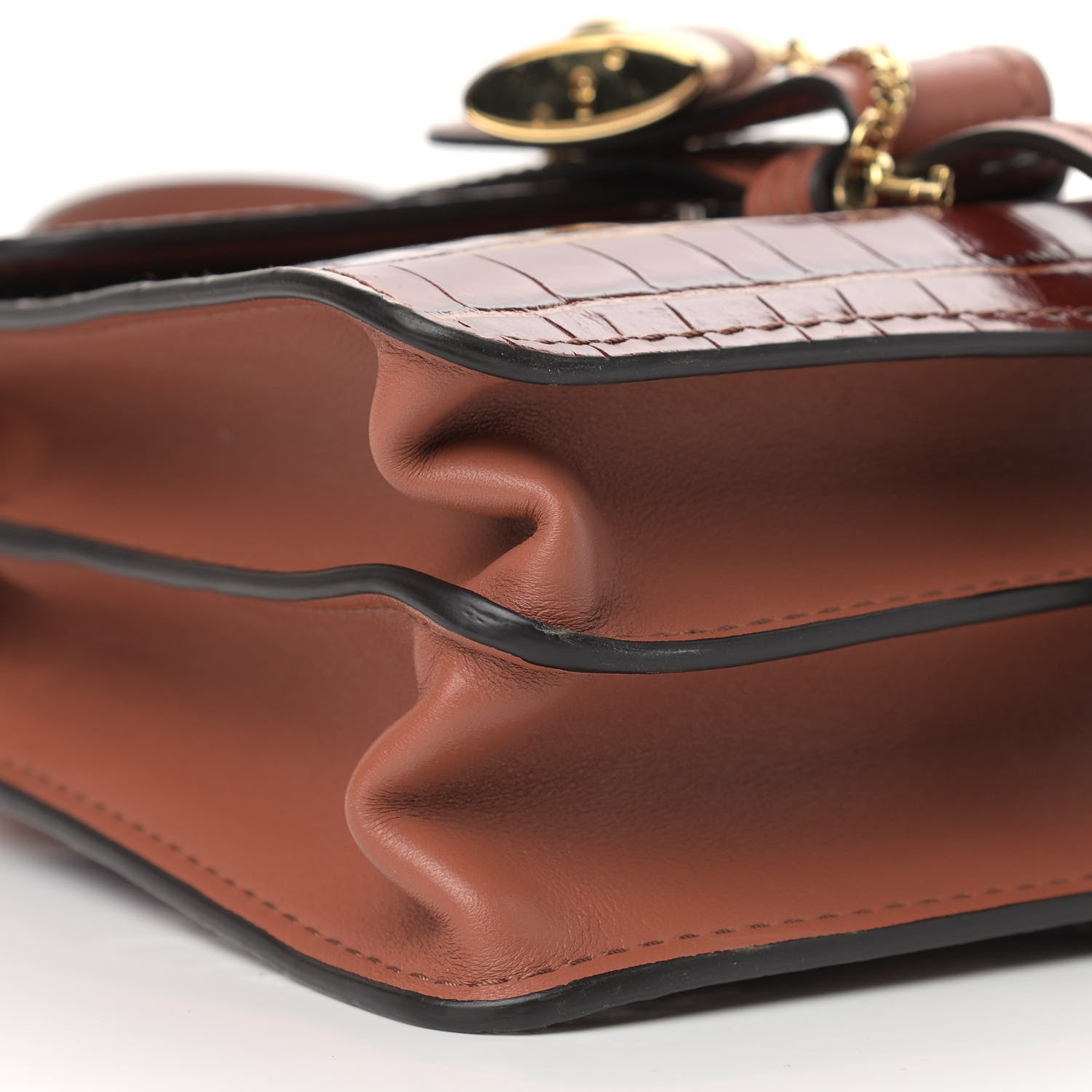 Chloe Calfskin Crocodile Embossed Small Aby Day Shoulder Bag Sepia Brown 5 of 9