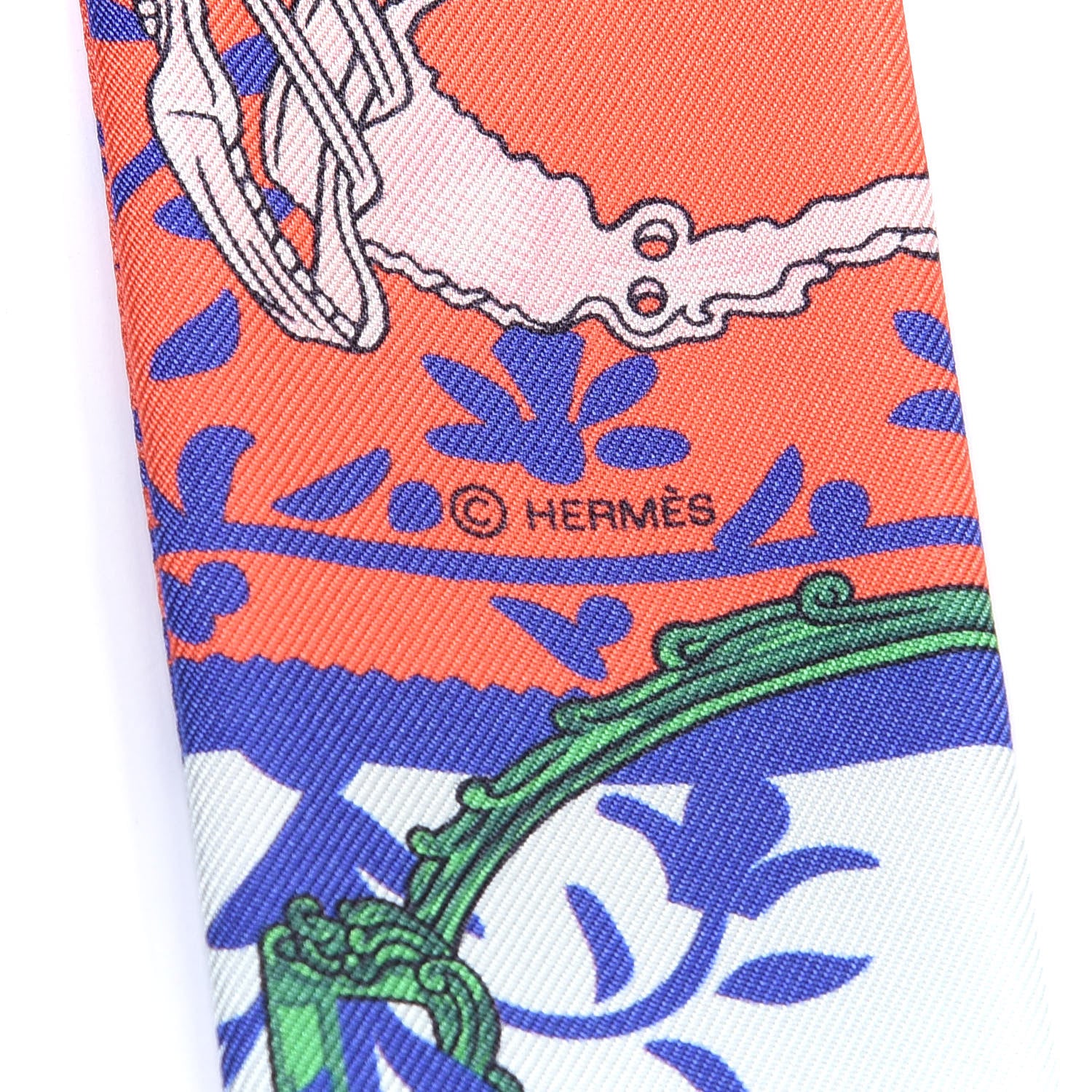 Hermes Silk Etriers Remix Twilly Vermillion Bleu Roy 4 of 4