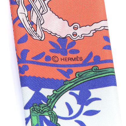 Hermes Silk Etriers Remix Twilly Vermillion Bleu Roy 4 of 4
