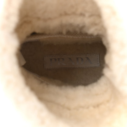 Prada Shearling Triangle Logo Drawcord 20mm Ankle Boots 40 Cognac 7 of 8